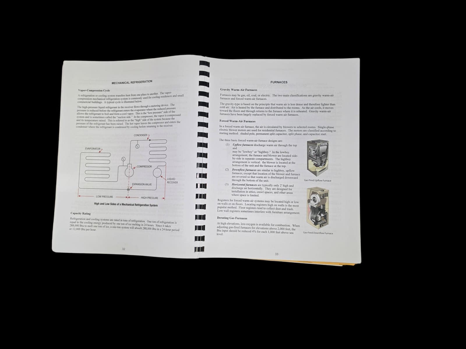Textbook page showing mechanical refrigeration and furnaces