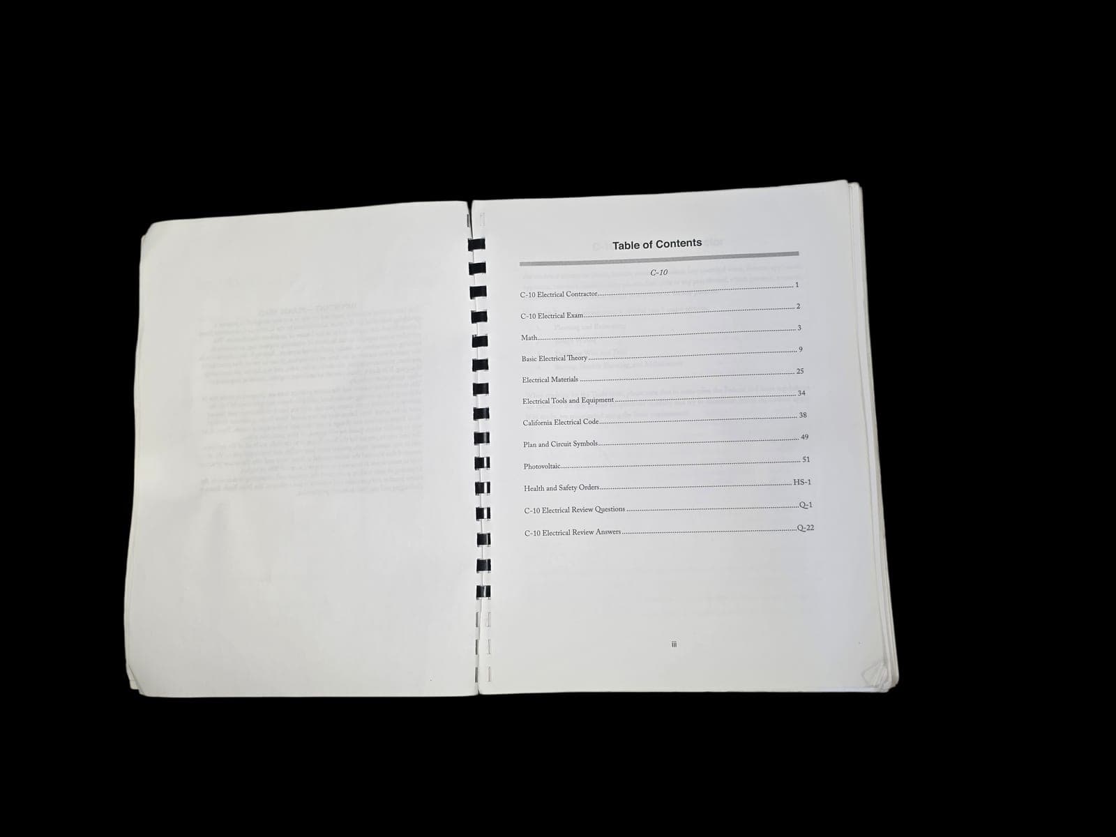 Textbook table of contents showing C-10 Electrical chapters