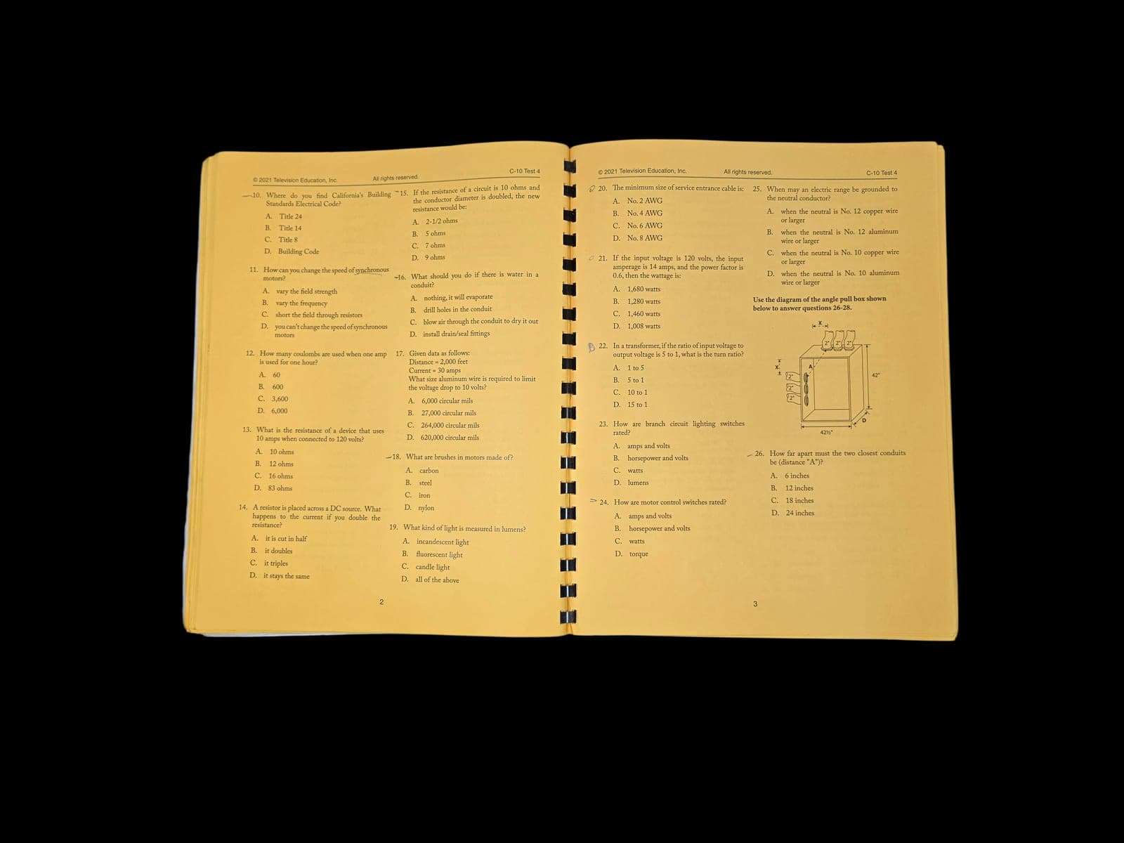 Textbook practice questions page with multiple choice questions